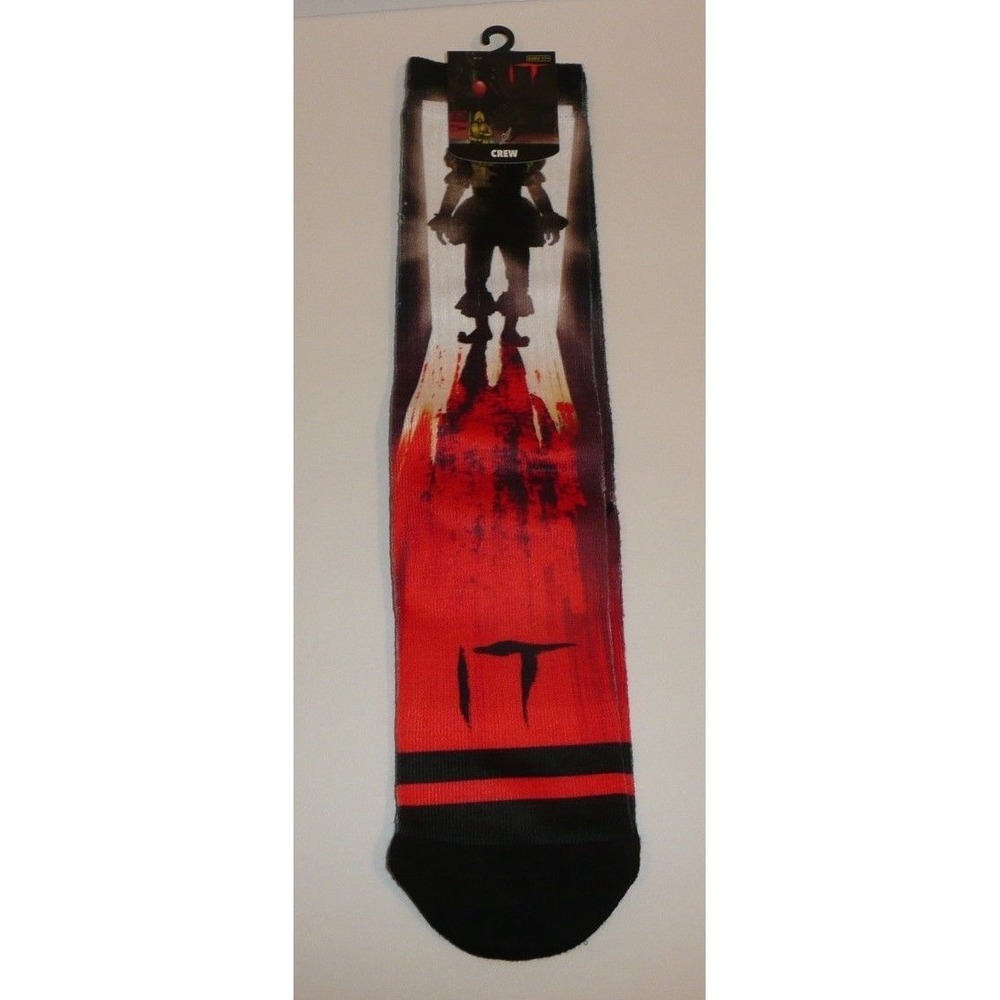 IT PENNYWISE Sublimated Crew Socks 1 Pair Evil Clown Doorway Horror Movie Bloody